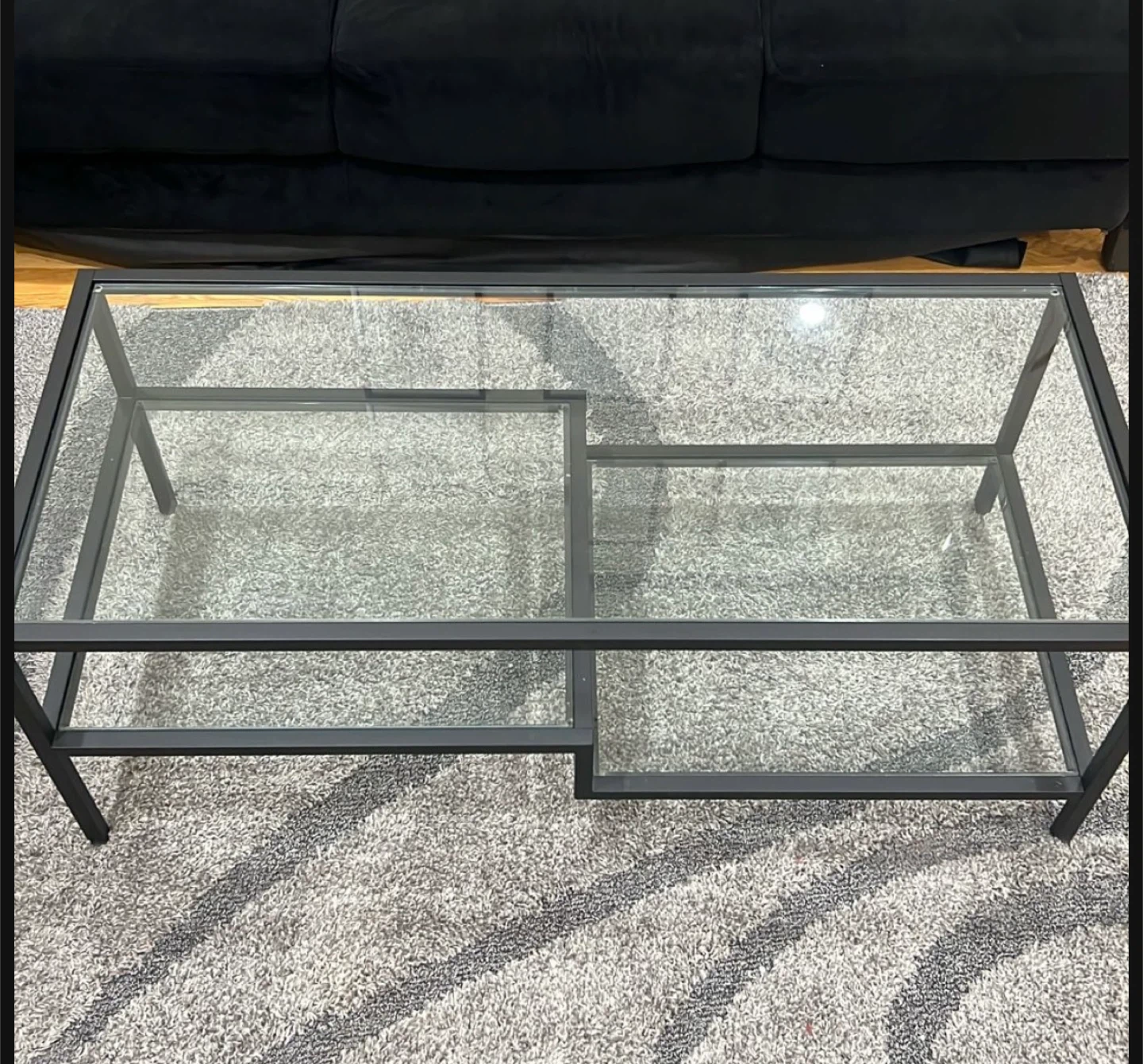 Glass Coffee Table with Black Metal Frame