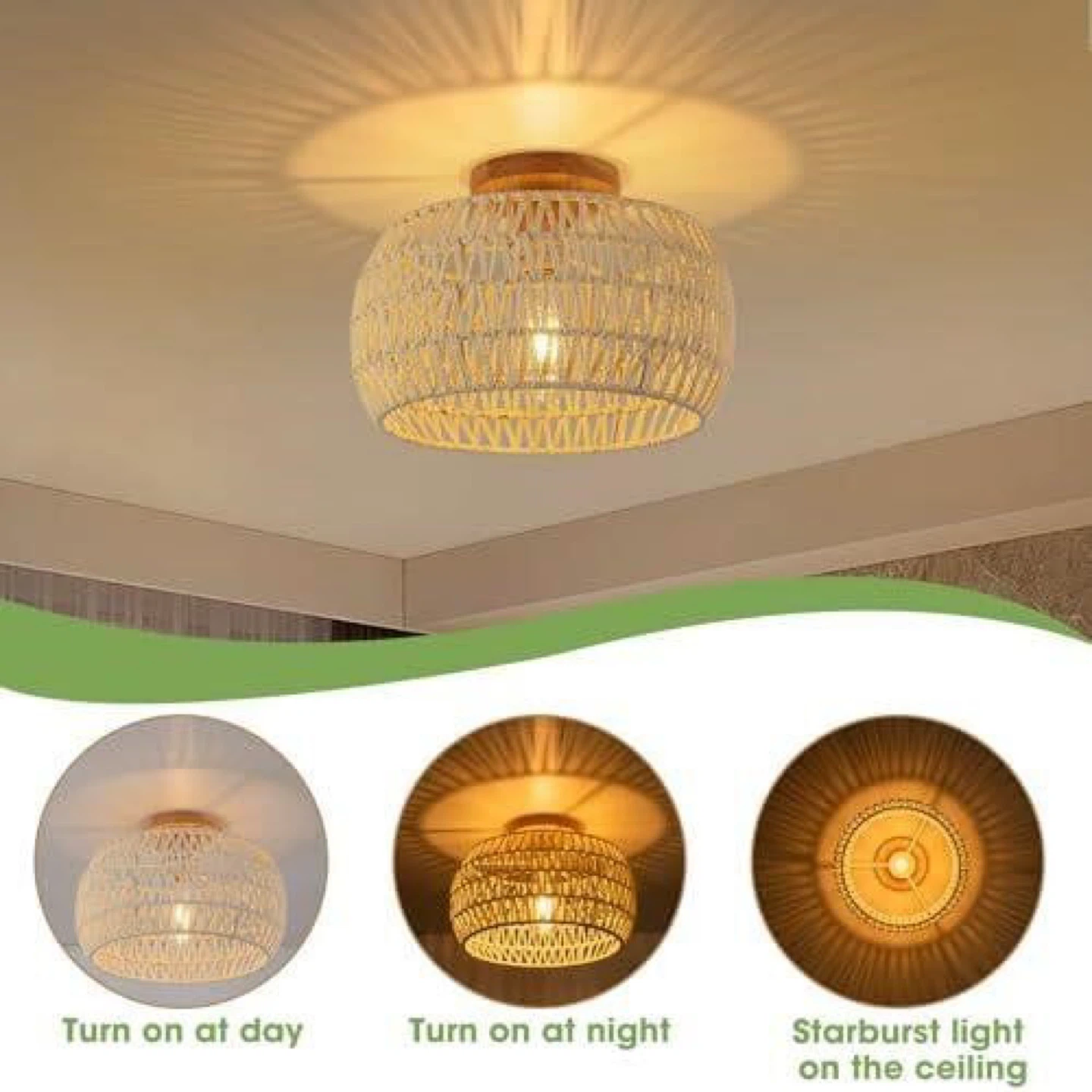 New Rattan Woven Ceiling Light Fixture