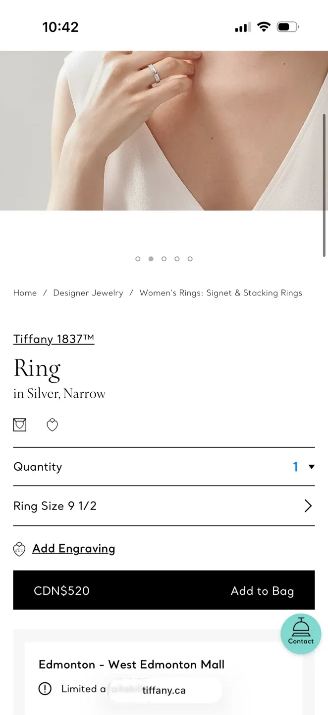 Tiffany & Co. 1837 Ring in Silver, Narrow Size 9.5 image indicator(3)