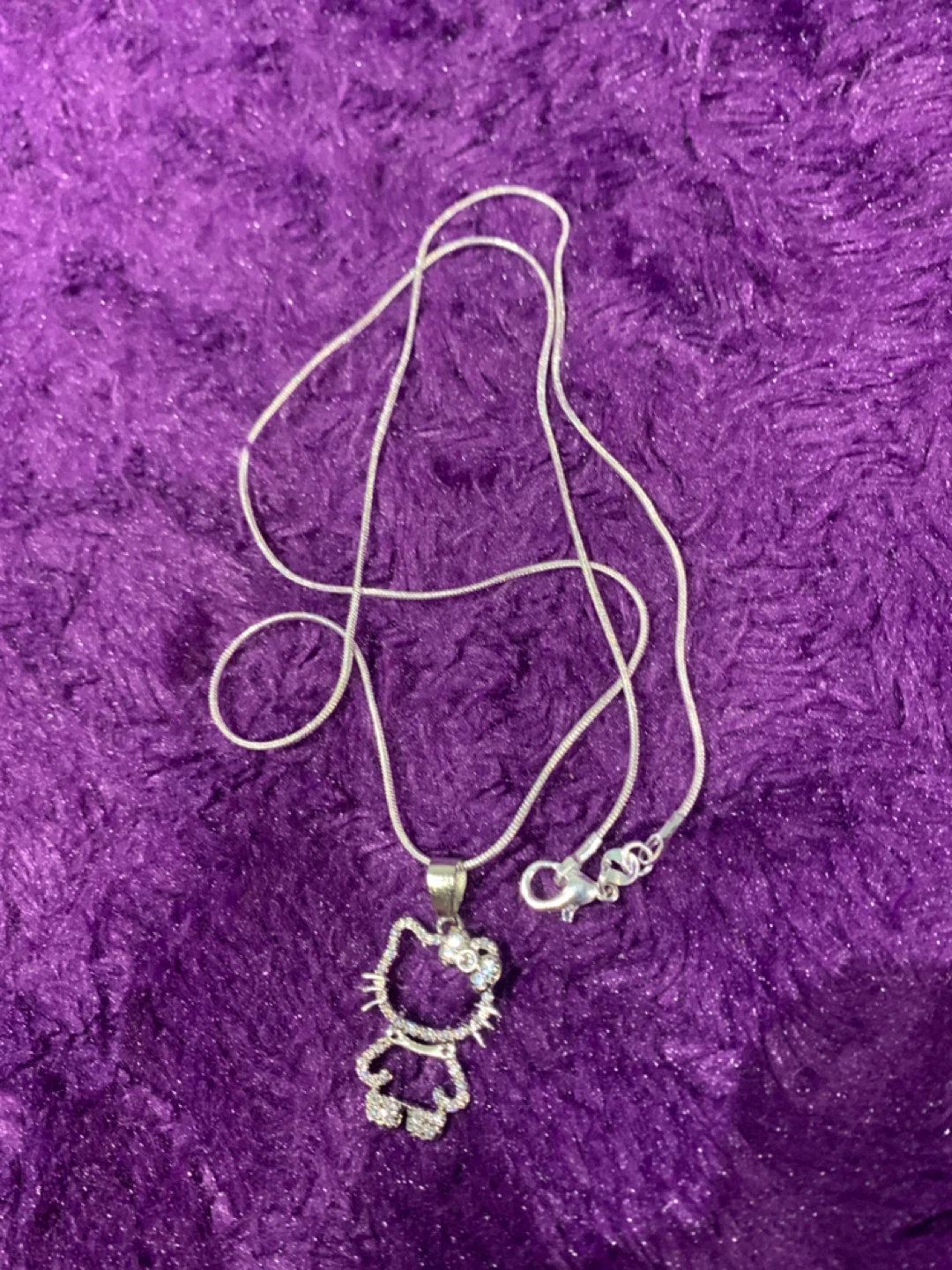 Hello Kitty 925 Silver Necklace silver rhinestone plated pendant
