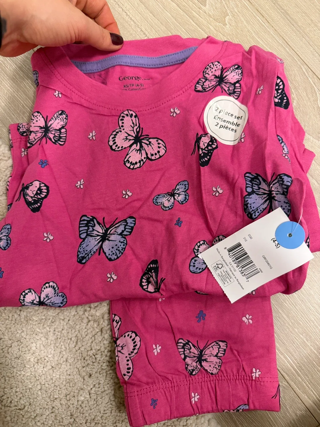 George XS (4-5) Butterfly Pajama Set - New