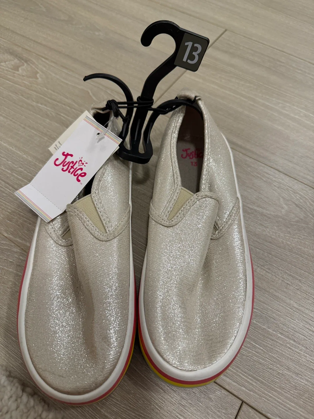 Justice Girls' Cream Slip-On Shoes - Size 13 (New)