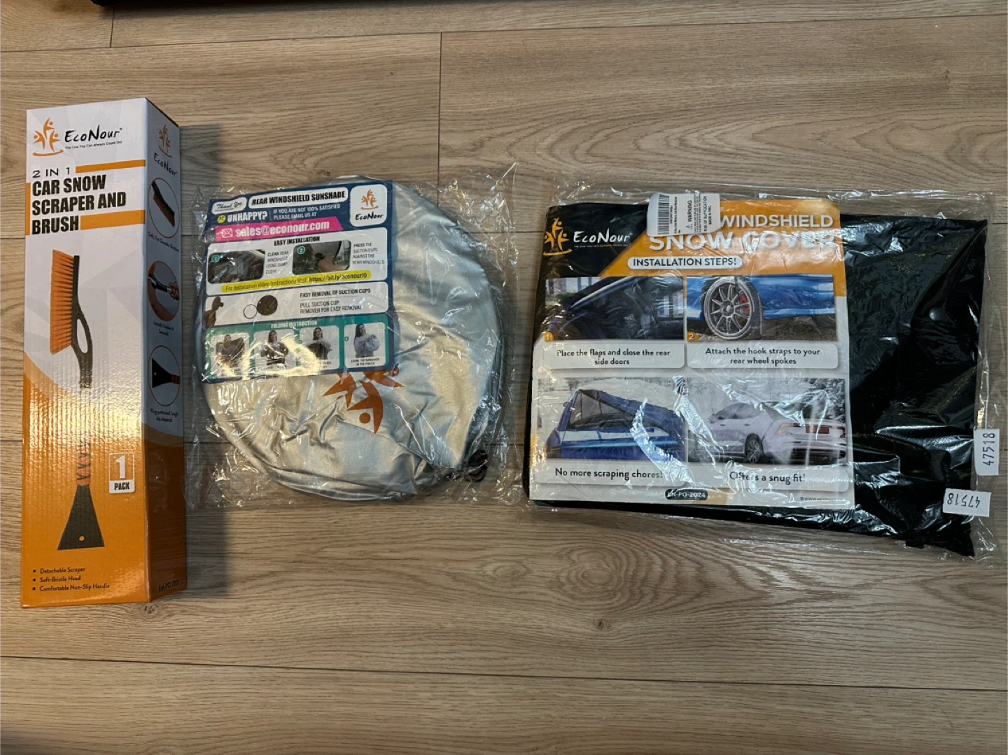 Combo 3 items EcoNour Car Snow Scraper, Brush & Windshield Cover