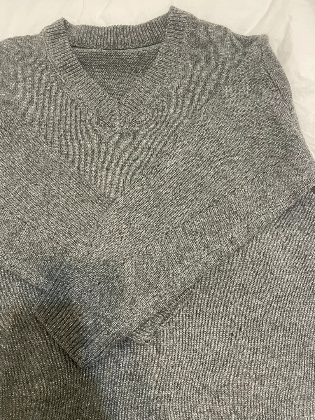 Grey V-Neck Knit Sweater image indicator(4)