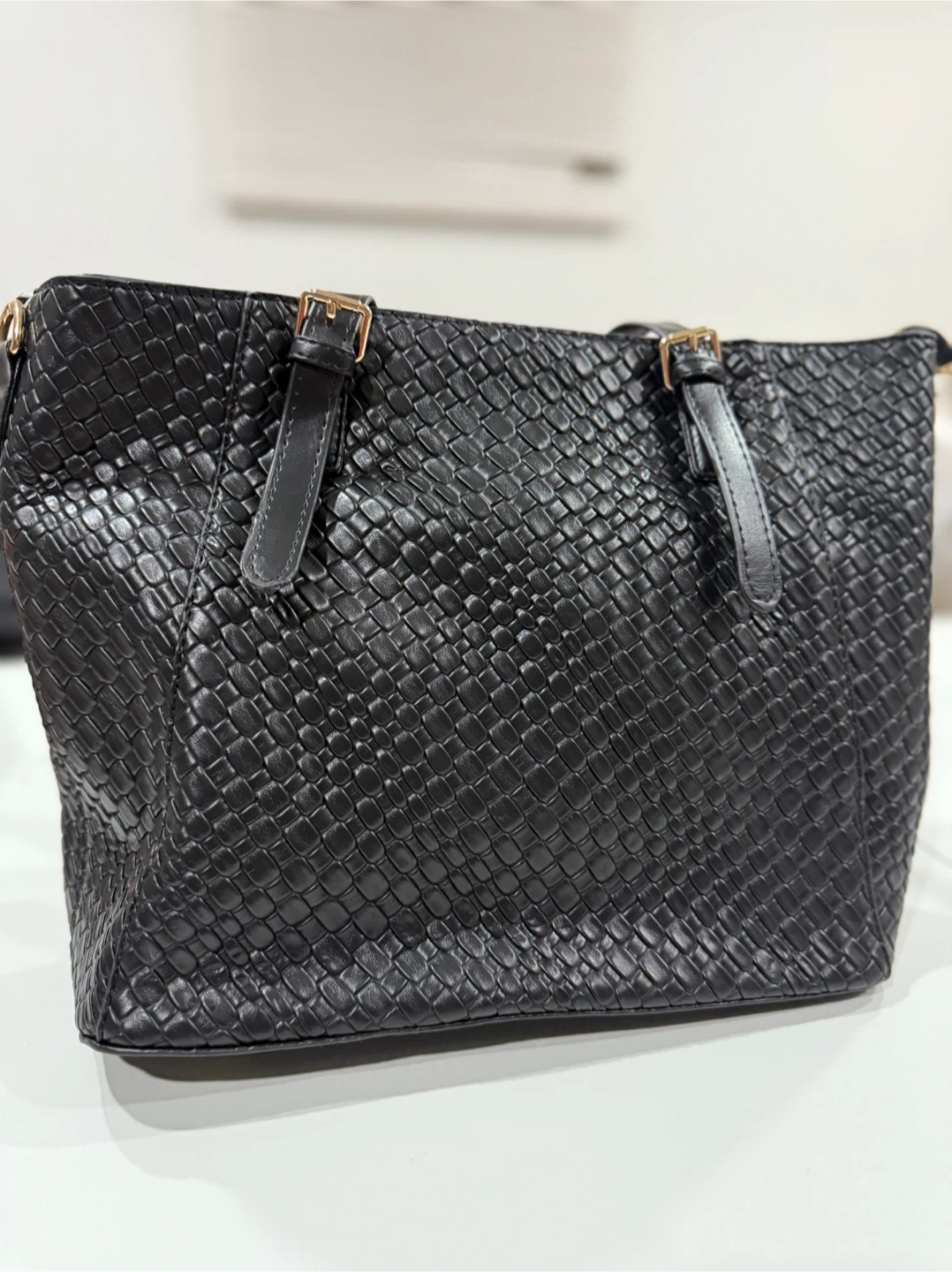 Black Woven Tote Bag with Accessories