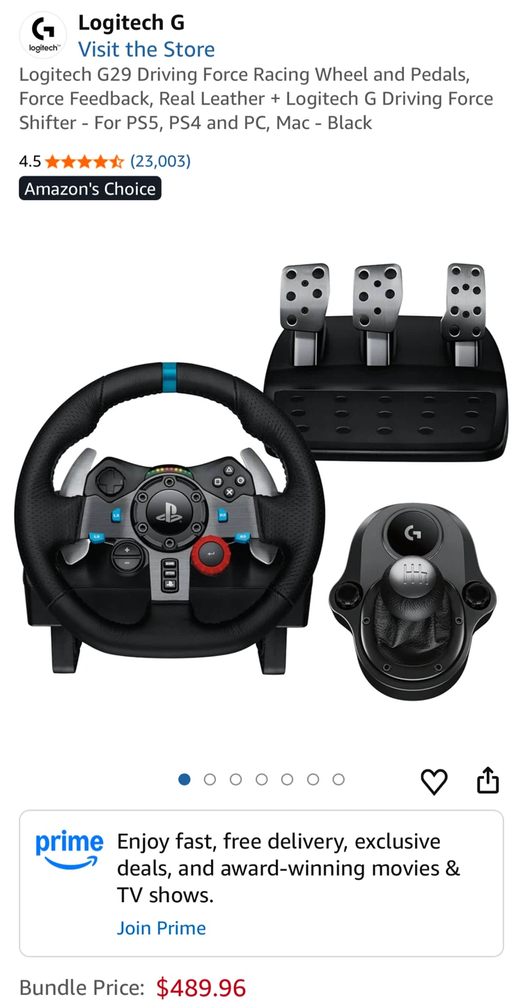 🥕Logitech G29 Bundle, Real Leather, Racing Wheel/Shifter/Pedals