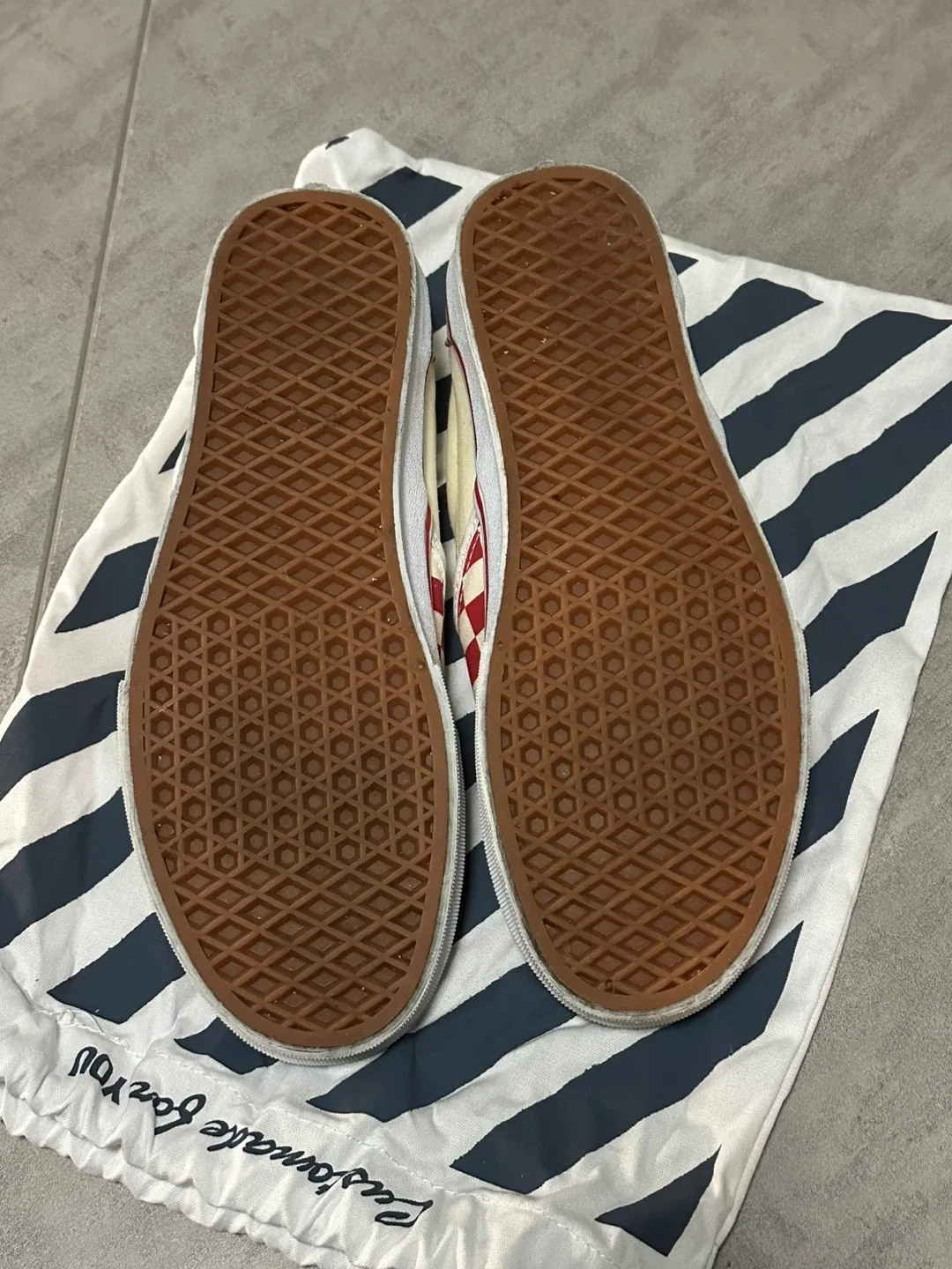 Custom Vans Red and off white Checkered Slip-On Shoes image indicator(3)