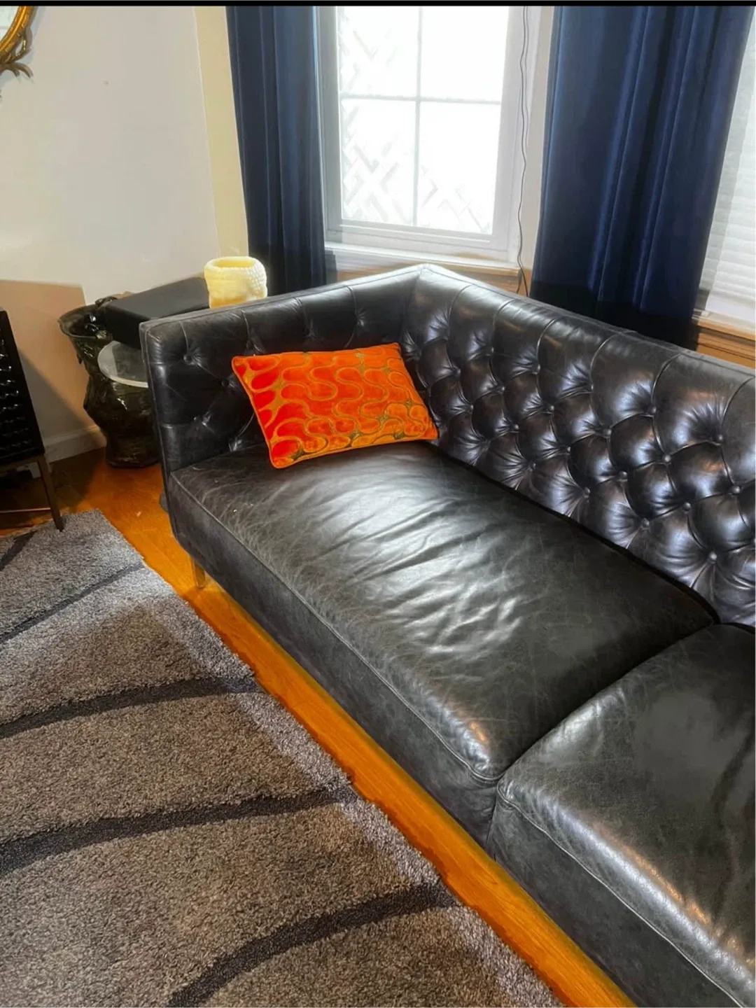 CB2 couch black leather. image indicator(3)