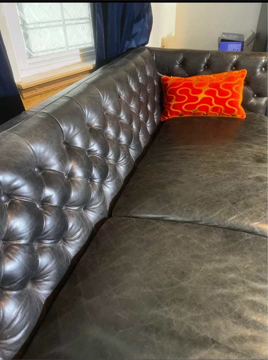 CB2 couch black leather. image indicator(4)