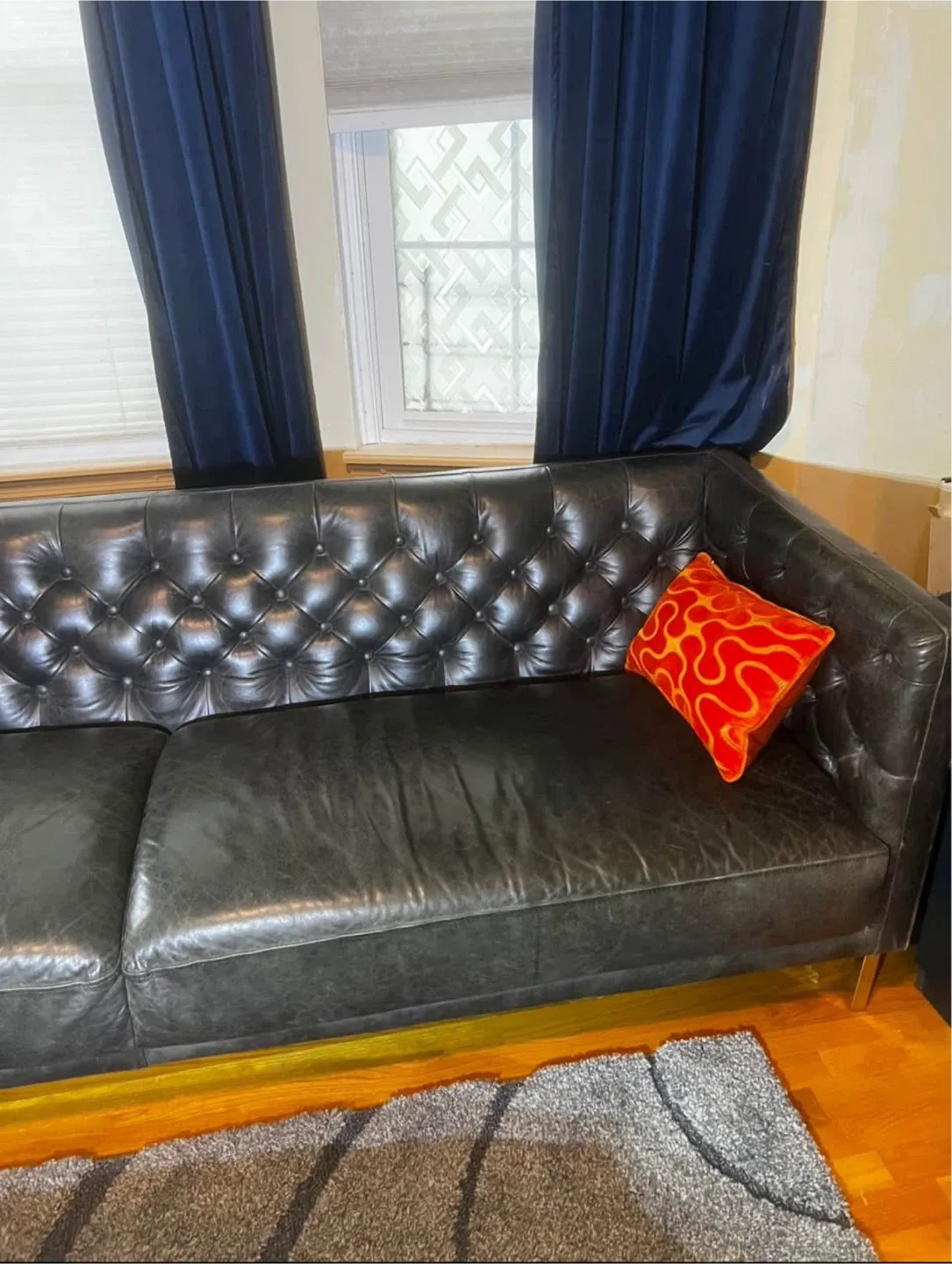 CB2 couch black leather. image indicator(2)