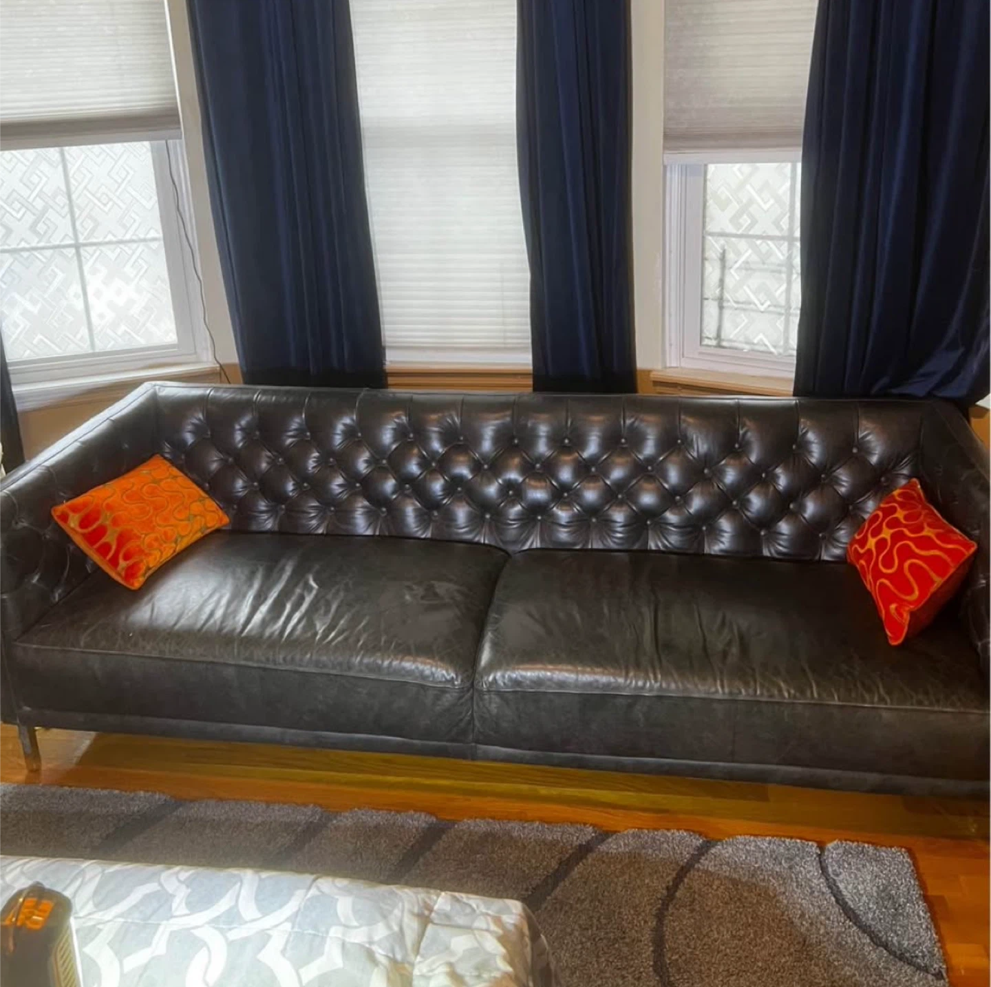 CB2 couch black leather.