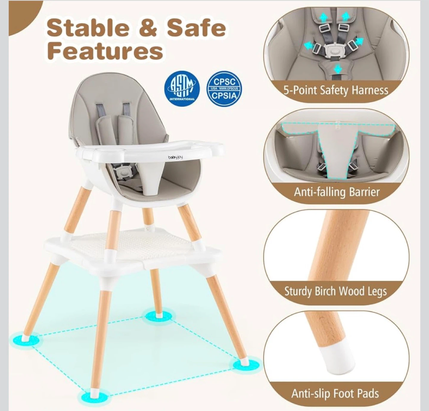 BabyJoy 6-in-1 Convertible High Chair - Grey - photo 4