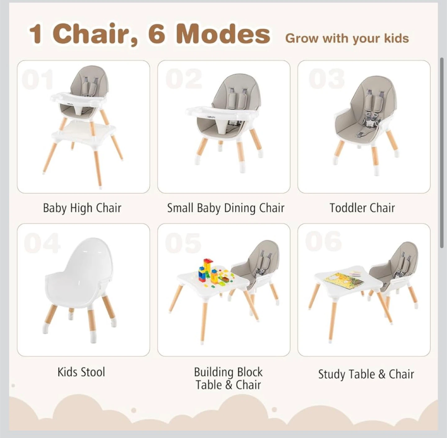 BabyJoy 6-in-1 Convertible High Chair - Grey - photo 3