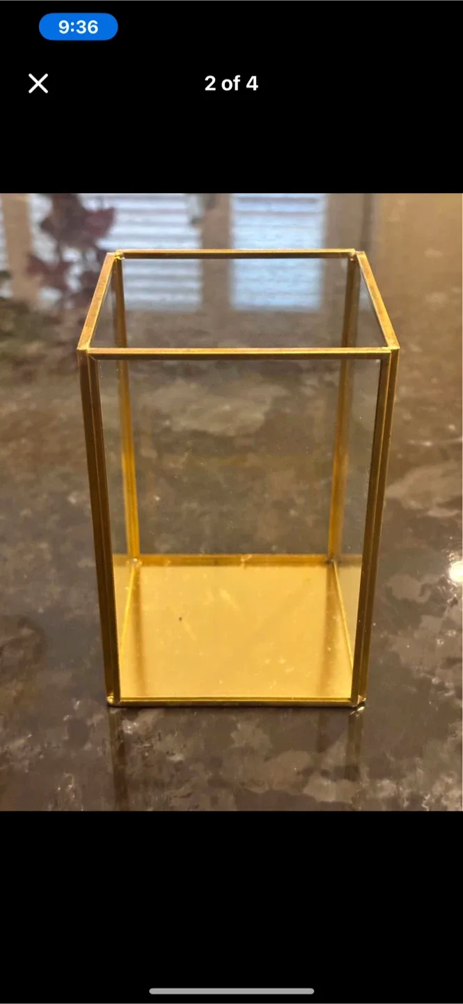 Gold Centerpieces: rectangles, cubes, hexagons with greenery image indicator(6)