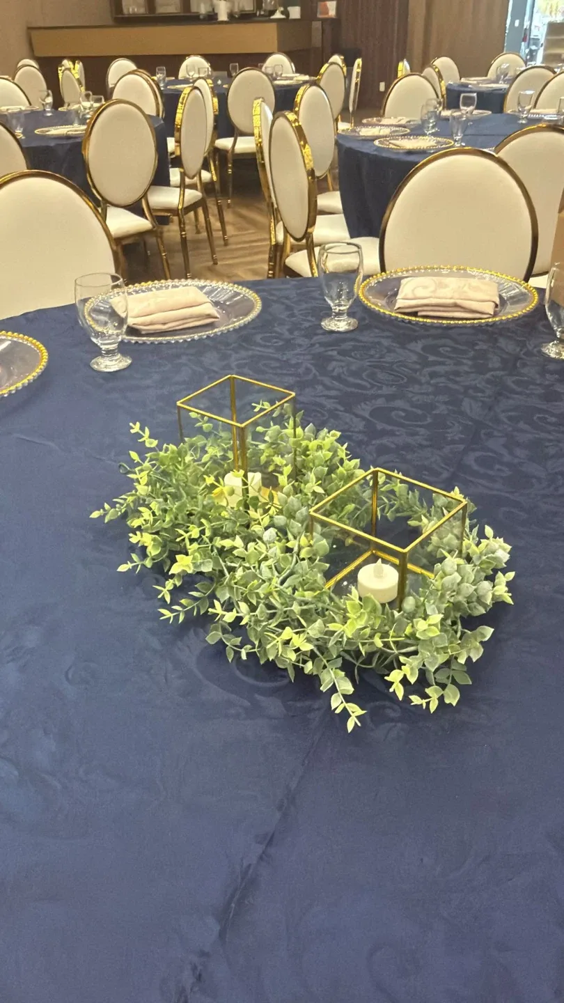 Gold Centerpieces: rectangles, cubes, hexagons with greenery image indicator(2)