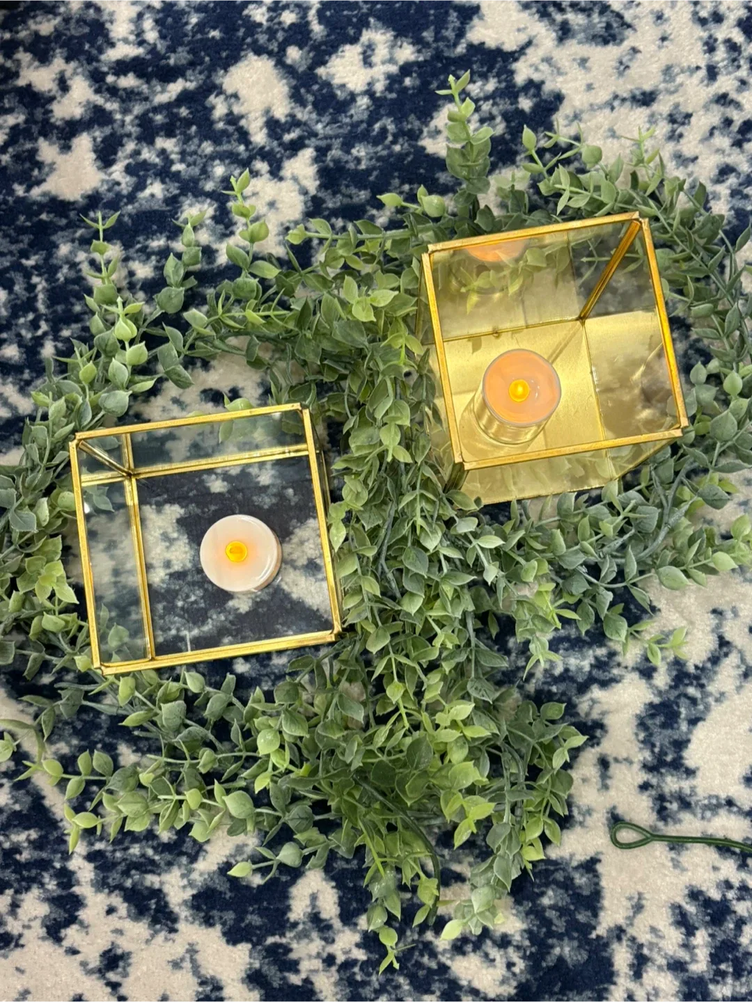 Gold Centerpieces: rectangles, cubes, hexagons with greenery image indicator(3)