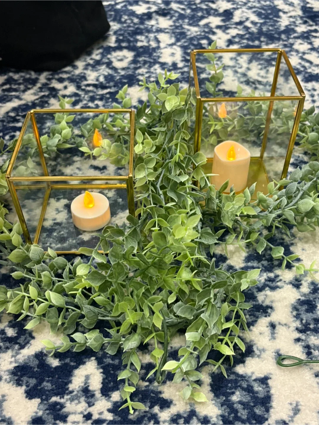 Gold Centerpieces: rectangles, cubes, hexagons with greenery image indicator(4)