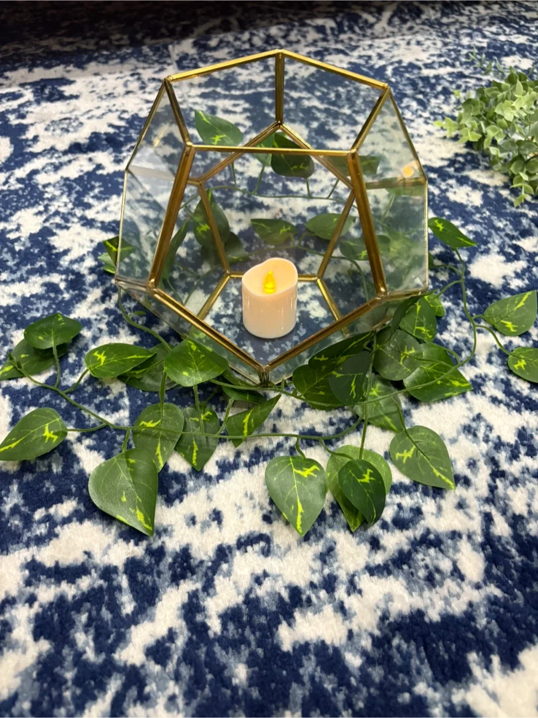 Gold Centerpieces: rectangles, cubes, hexagons with greenery image indicator(9)