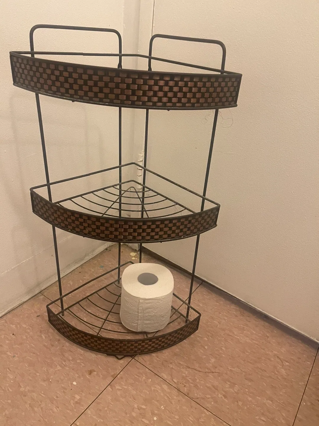 Corner Bathroom Shelf - Brown Wicker Style