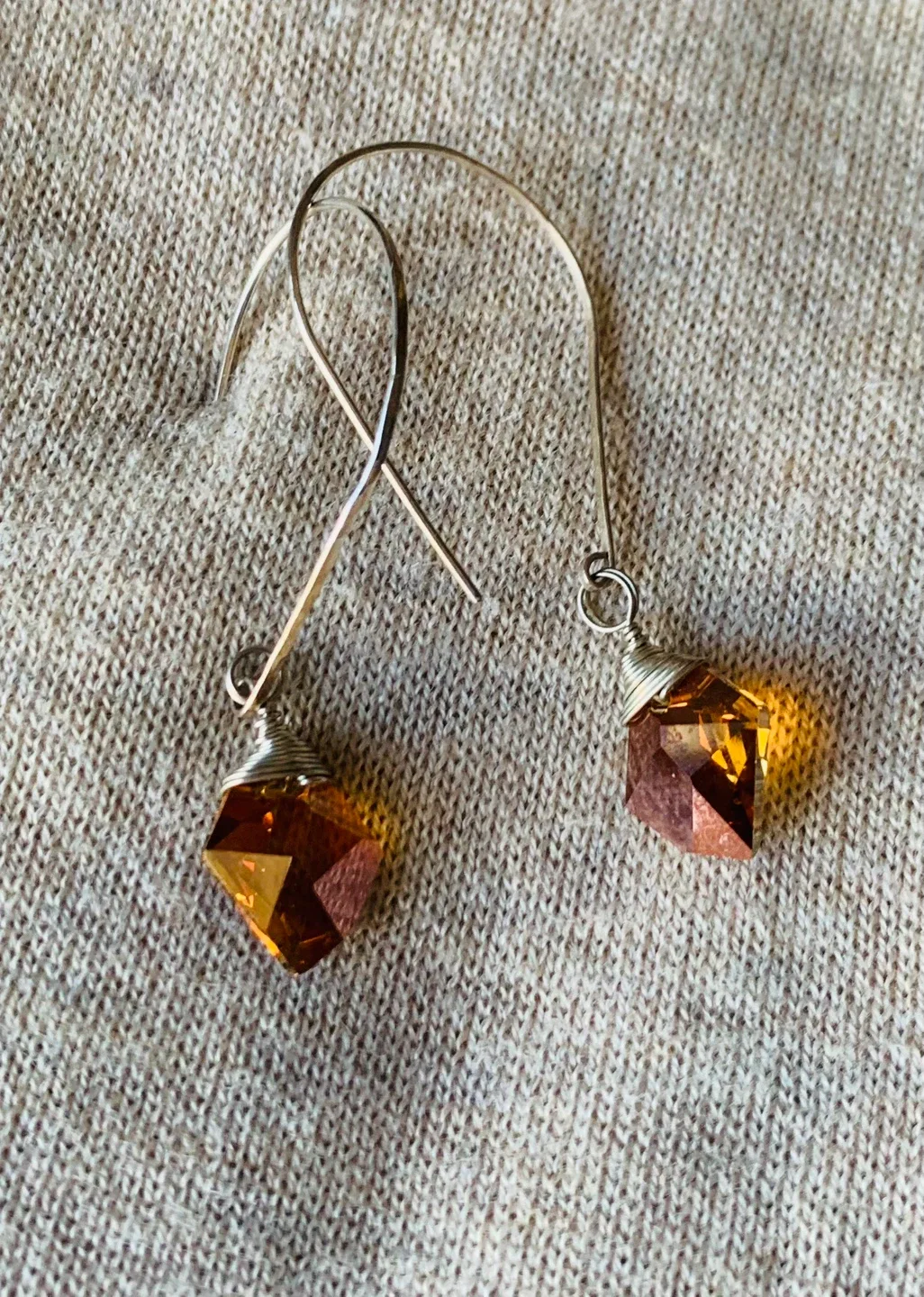 Handmade Amber Crystal Drop Earrings
