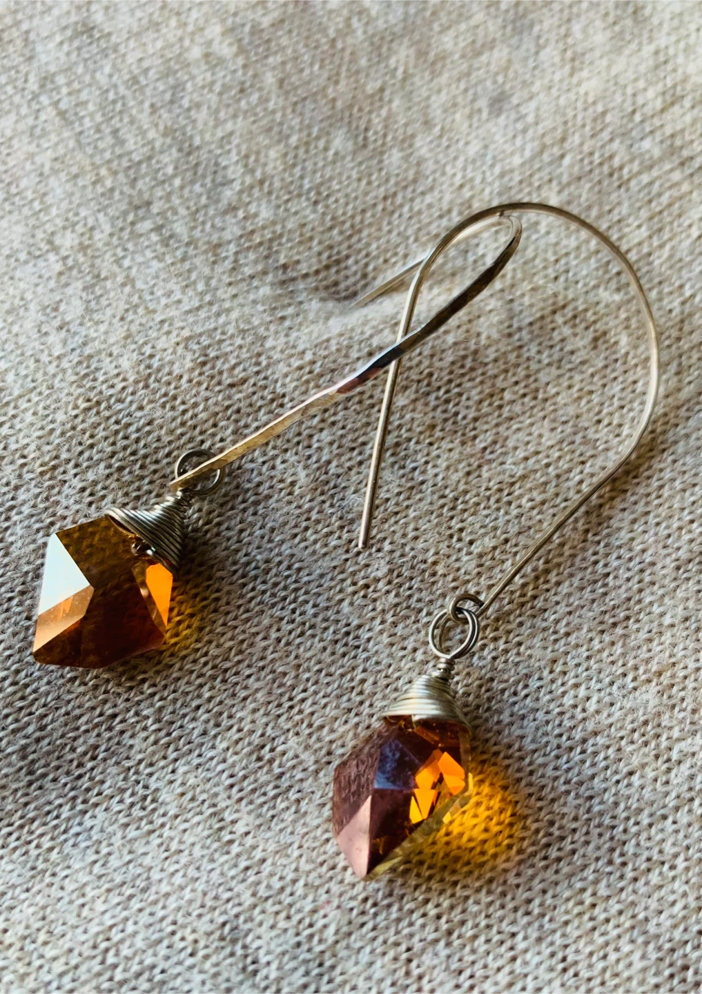 Handmade Amber Crystal Drop Earrings - photo 2