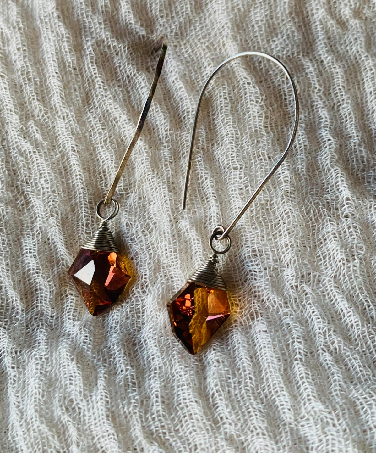 Handmade Amber Crystal Drop Earrings - photo 3
