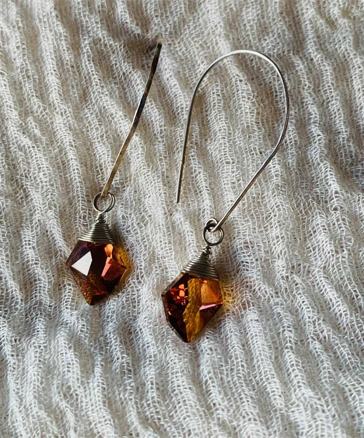 Handmade Amber Crystal Drop Earrings image indicator(3)