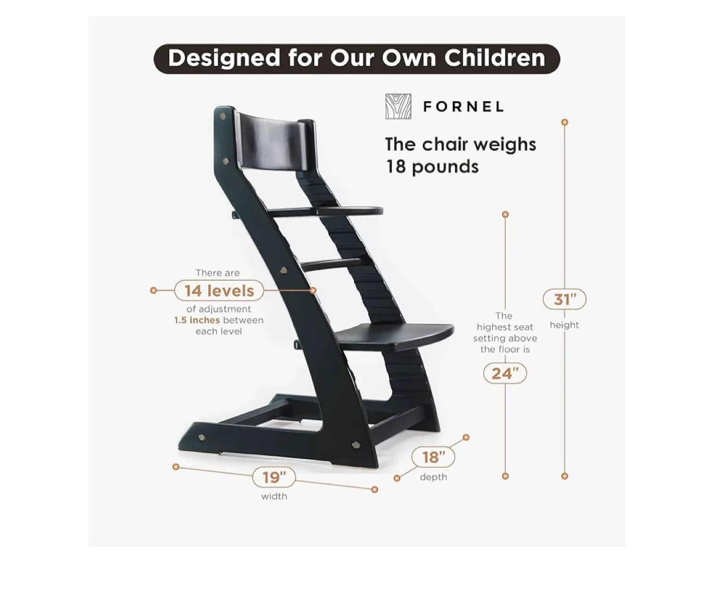 Fornel Adjustable Wooden High Chair - Black image indicator(8)