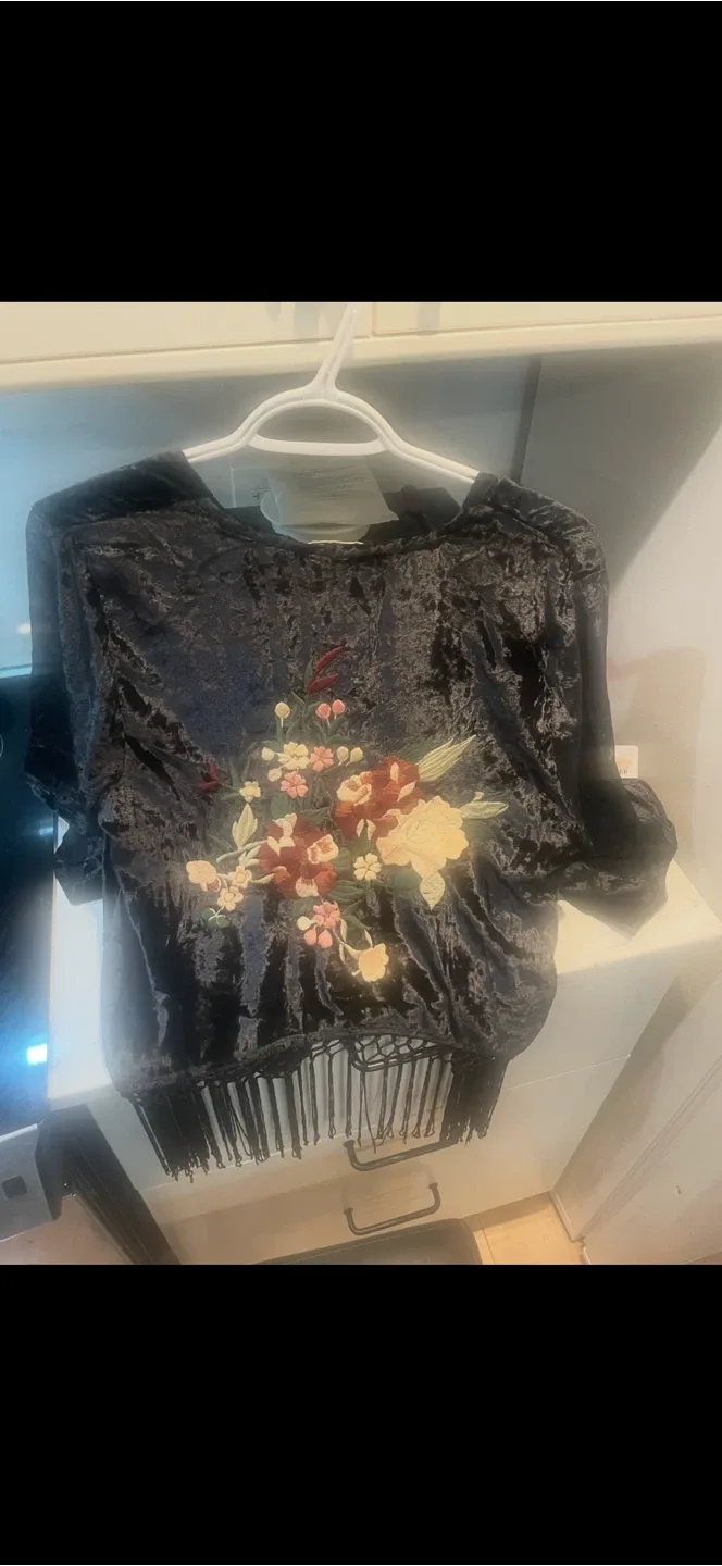 Velvet Embroidered Fringe Top image indicator(2)