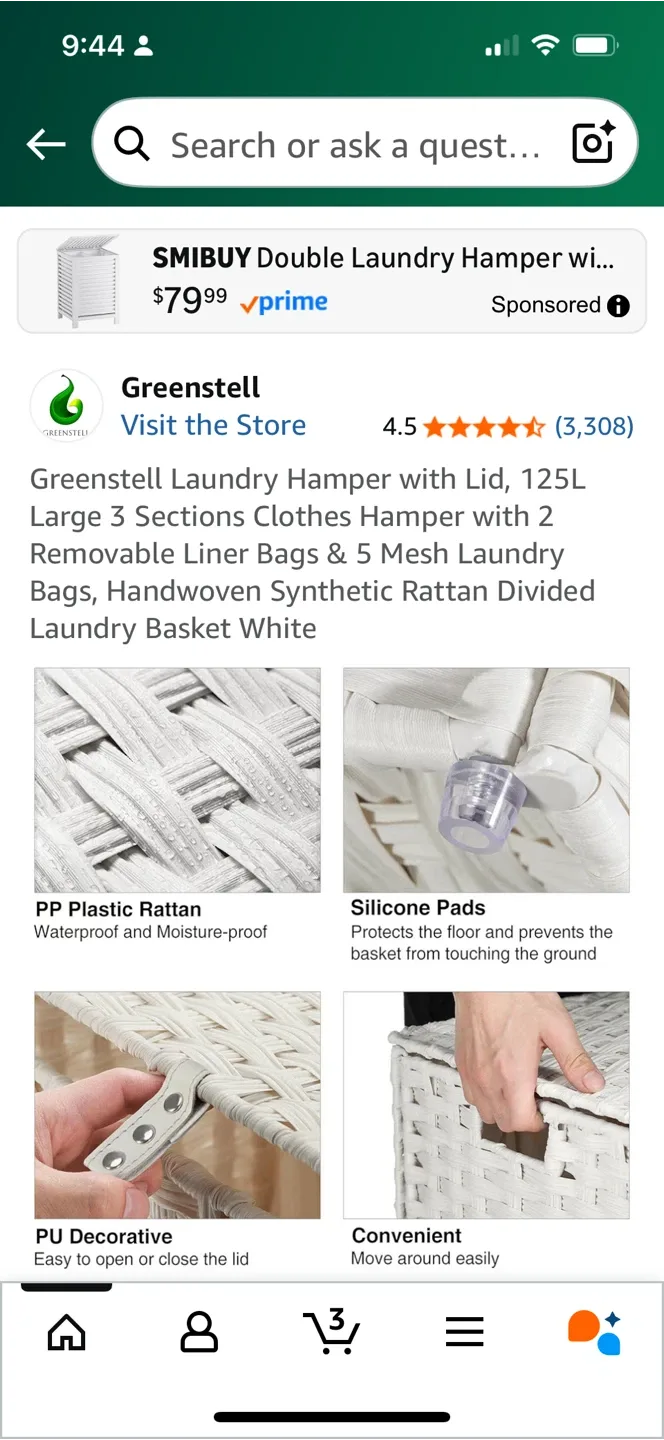 Greenstell White Rattan Laundry Hamper image indicator(6)