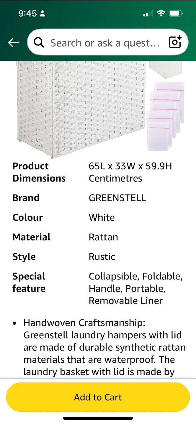 Greenstell White Rattan Laundry Hamper image indicator(5)