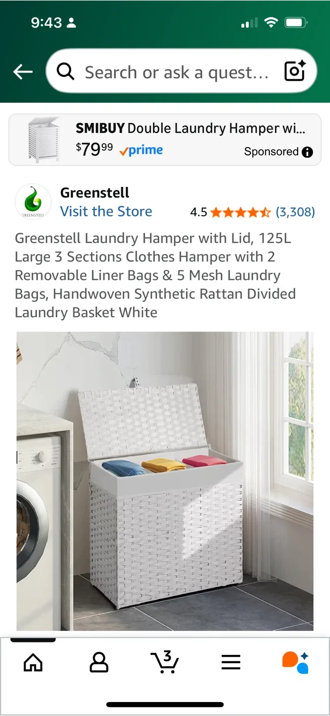 Greenstell White Rattan Laundry Hamper image indicator(7)