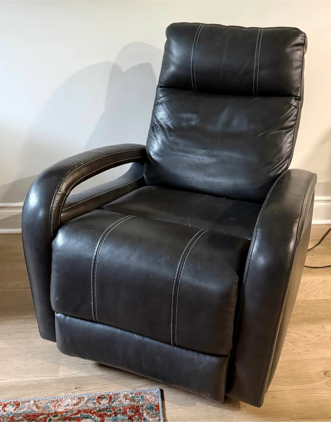 Leather Power Recliner Chair - Black - photo 3