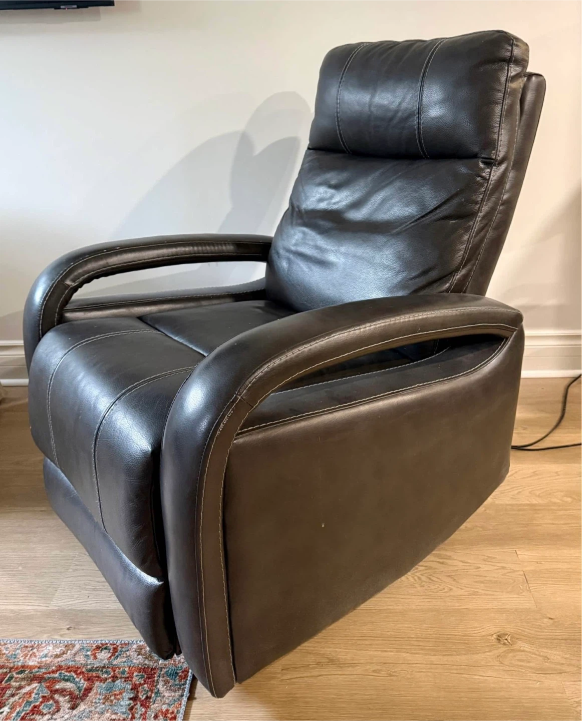 Leather Power Recliner Chair - Black - photo 4