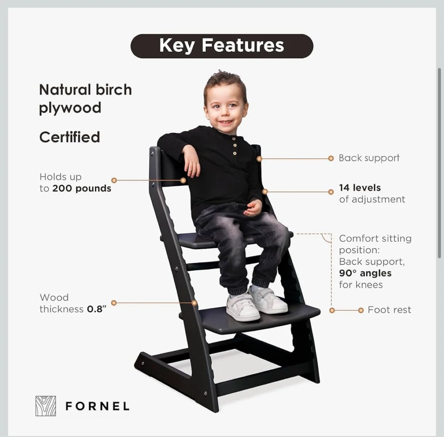 Fornel Black Adjustable High Chair image indicator(6)