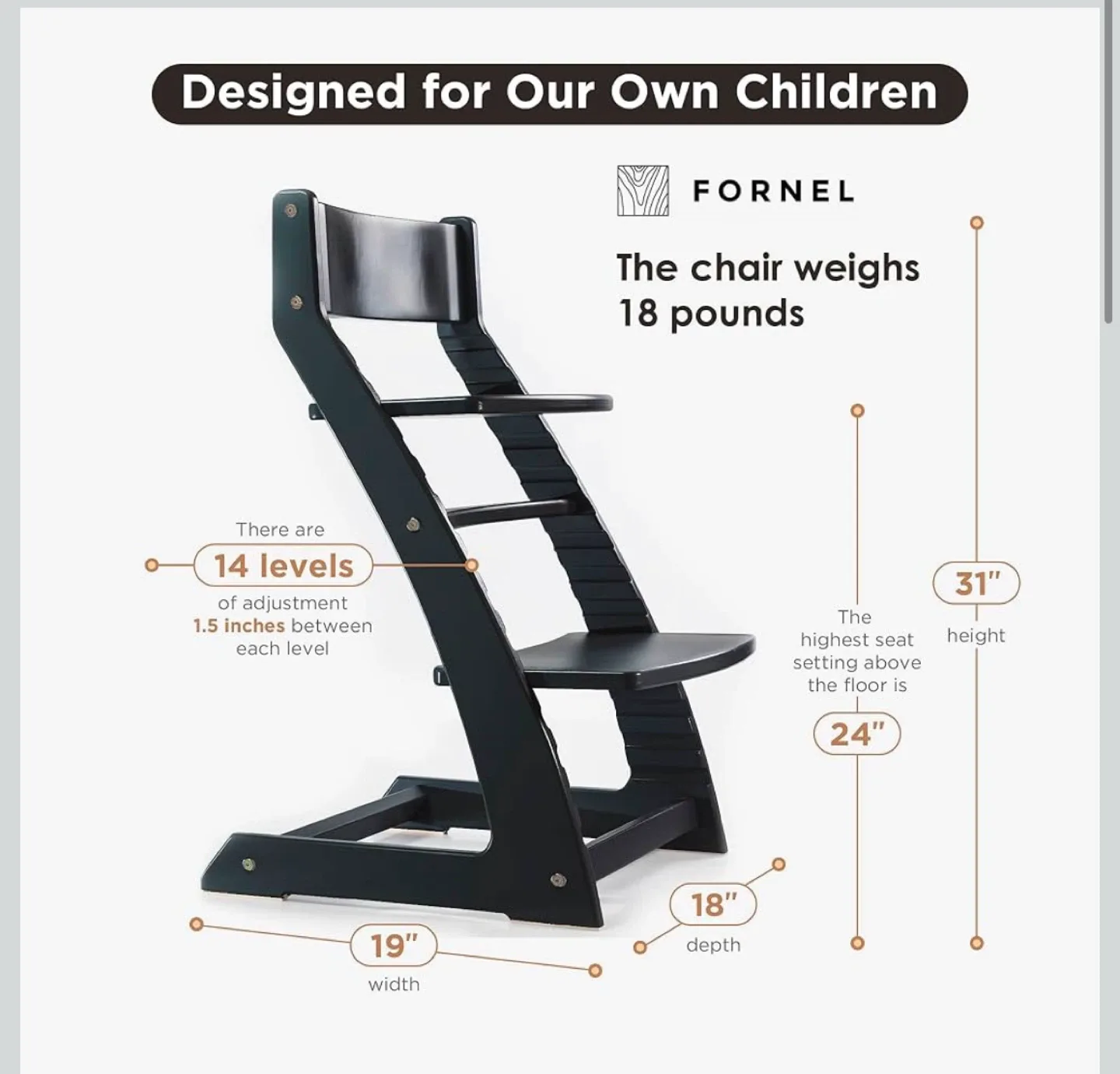 Fornel Black Adjustable High Chair image indicator(5)