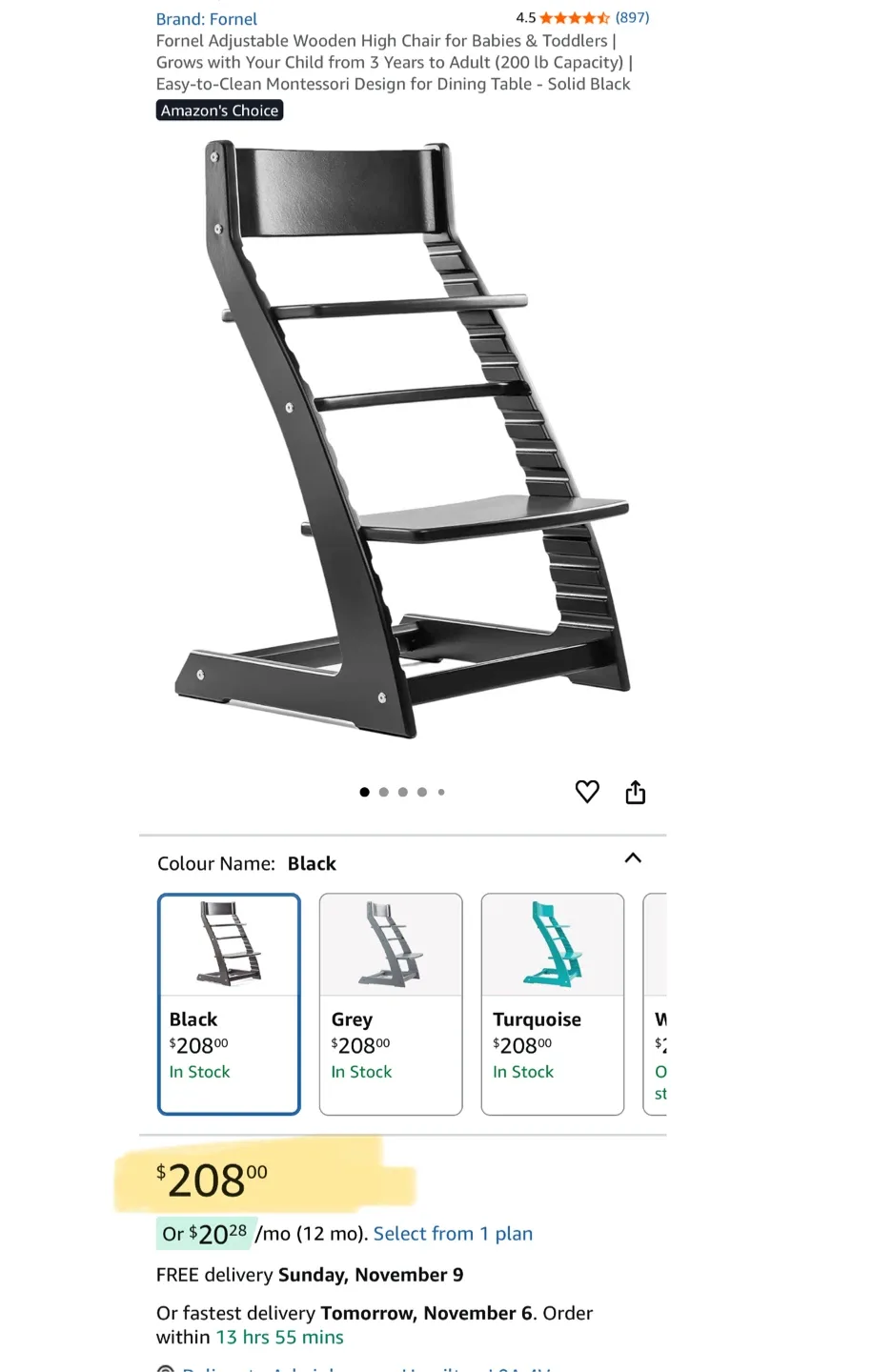 Fornel Black Adjustable High Chair image indicator(9)