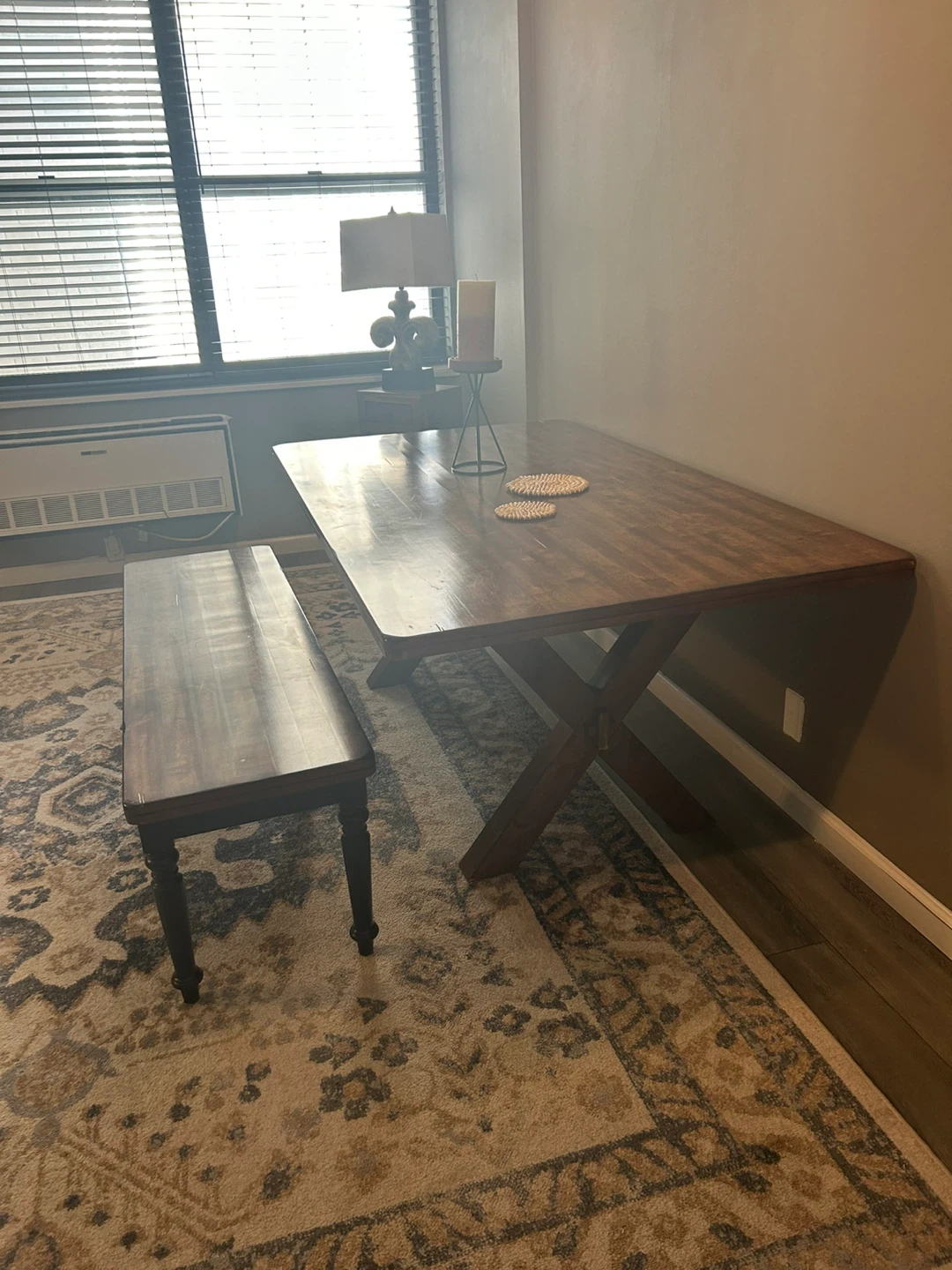 Ashley Store - Wooden Dining Table with Bench - 3'4"