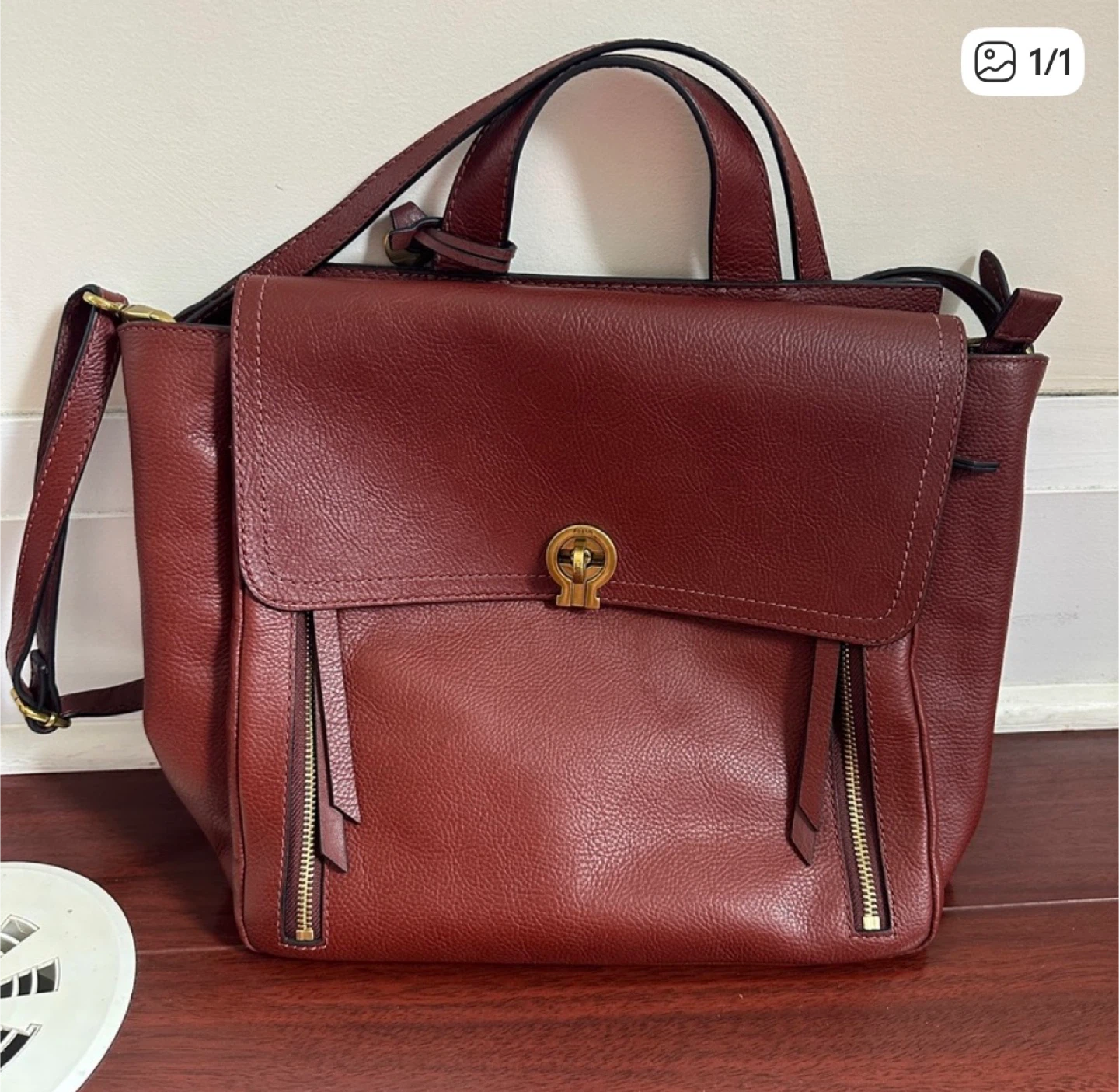 Fossil Leather Satchel - Burgundy