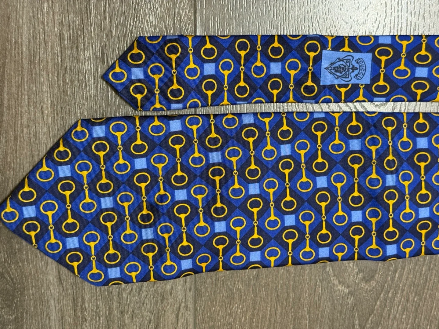 Gucci Silk Tie - Blue & Gold Pattern made in Italy image indicator(5)