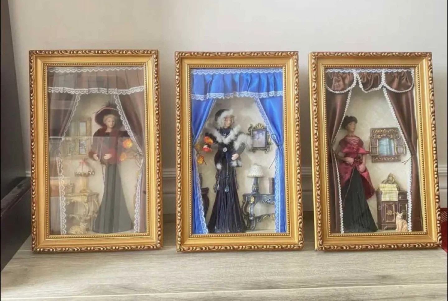 Framed Doll Shadow Boxes - Set of 3
