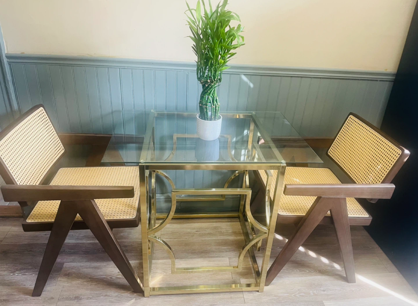 Tempered Glass Top Dining Table with Two Chairs