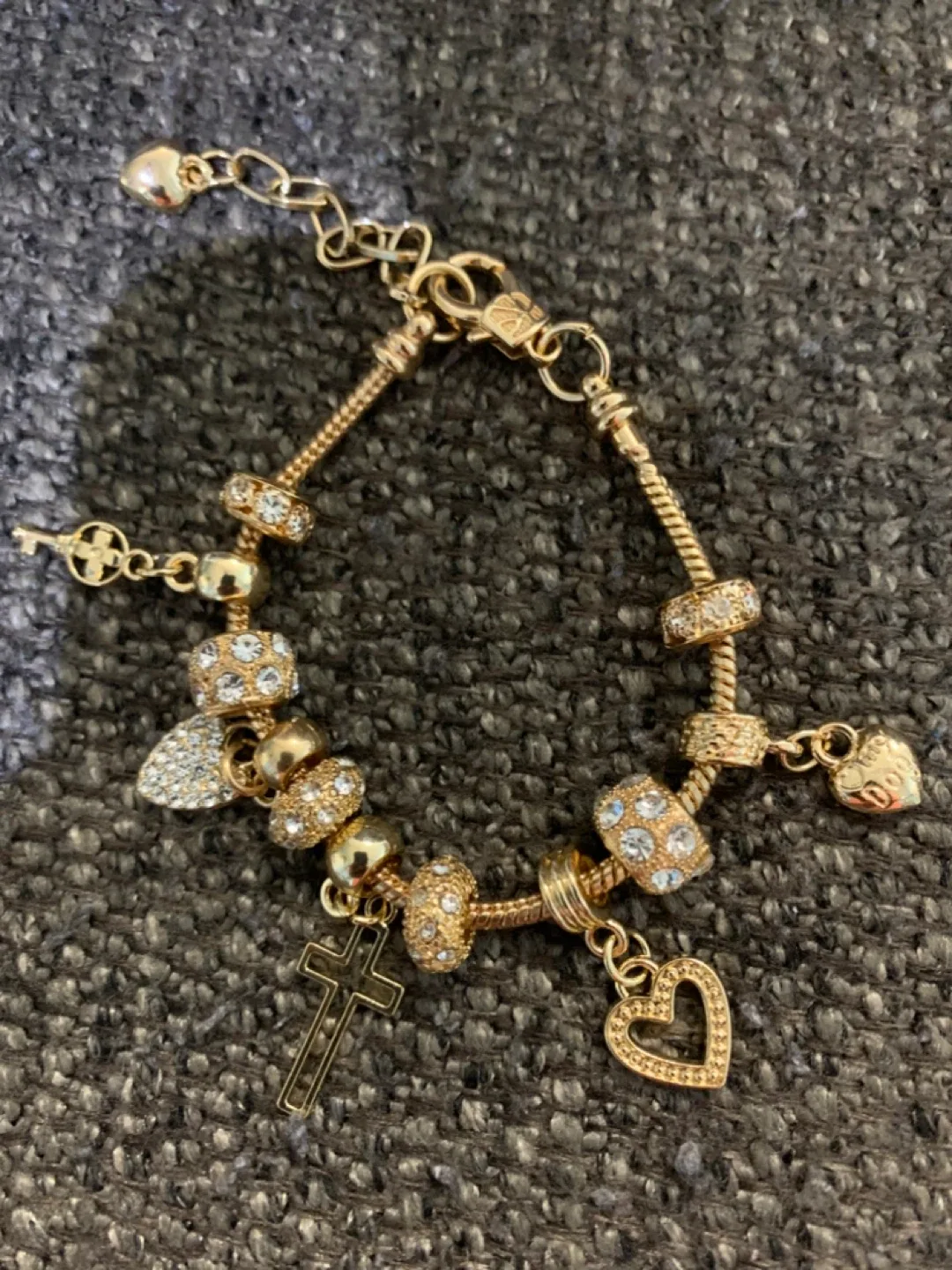 Gold Plated Charm Bracelet with Cross and Hearts thumbnail