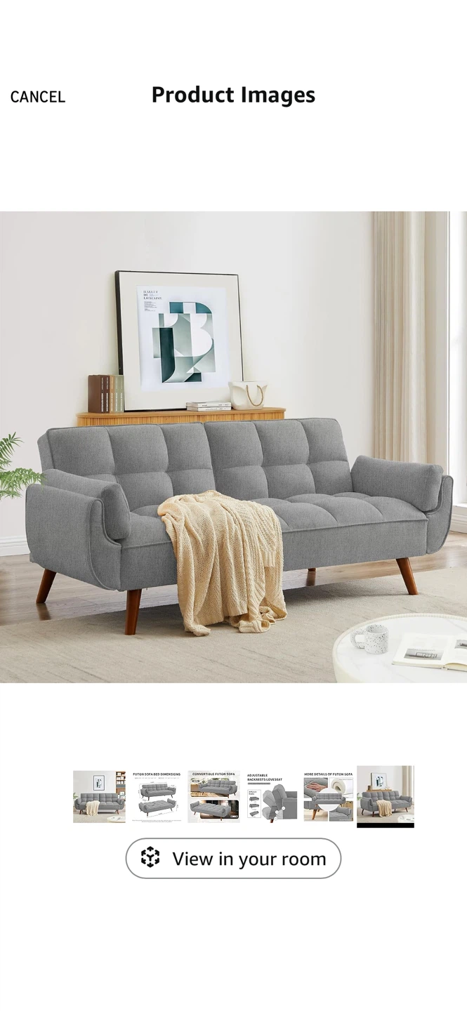 Convertible Futon Sofa Bed - Linen Sleeper Couch - photo 5
