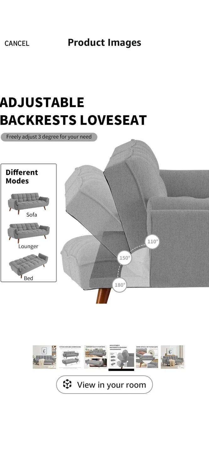 Convertible Futon Sofa Bed - Linen Sleeper Couch image indicator(4)