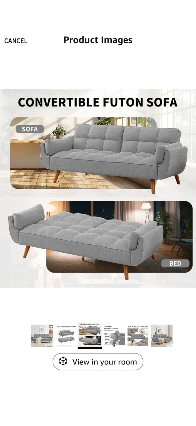 Convertible Futon Sofa Bed - Linen Sleeper Couch image indicator(2)