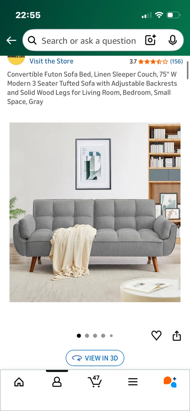 Convertible Futon Sofa Bed - Linen Sleeper Couch