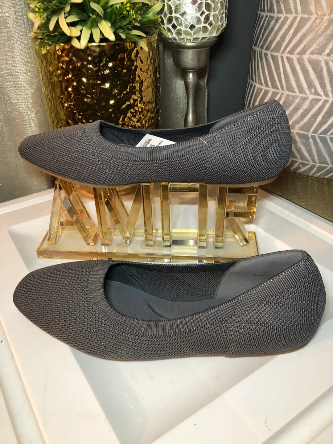 Casual Attitude Gray Knit Flats thumbnail