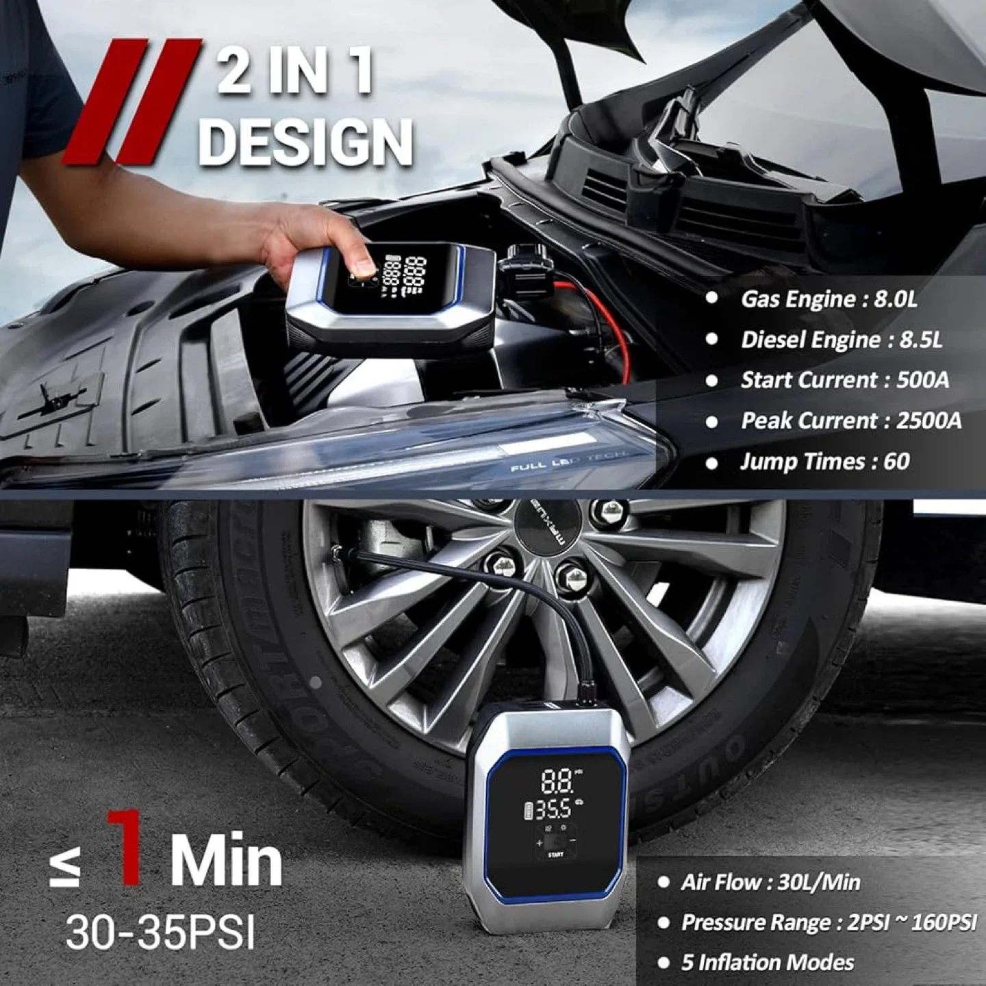 Portable Car Jump Starter & Air Compressor image indicator(2)