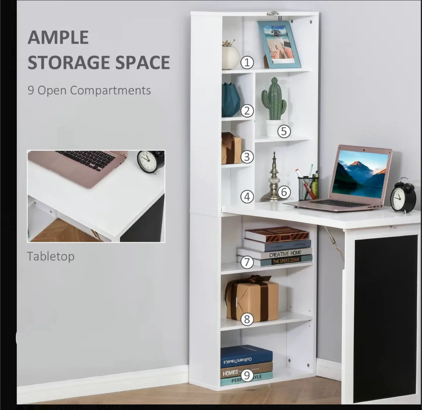 HOMCOM Fold-Out Convertible Wall Mount Desk image indicator(6)